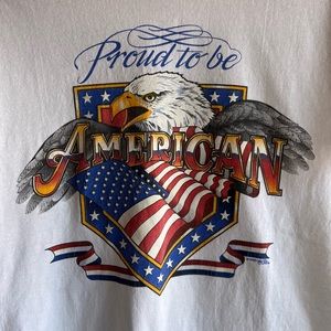 Proud to be American white T-shirt, adult small Hanes. Good condition.